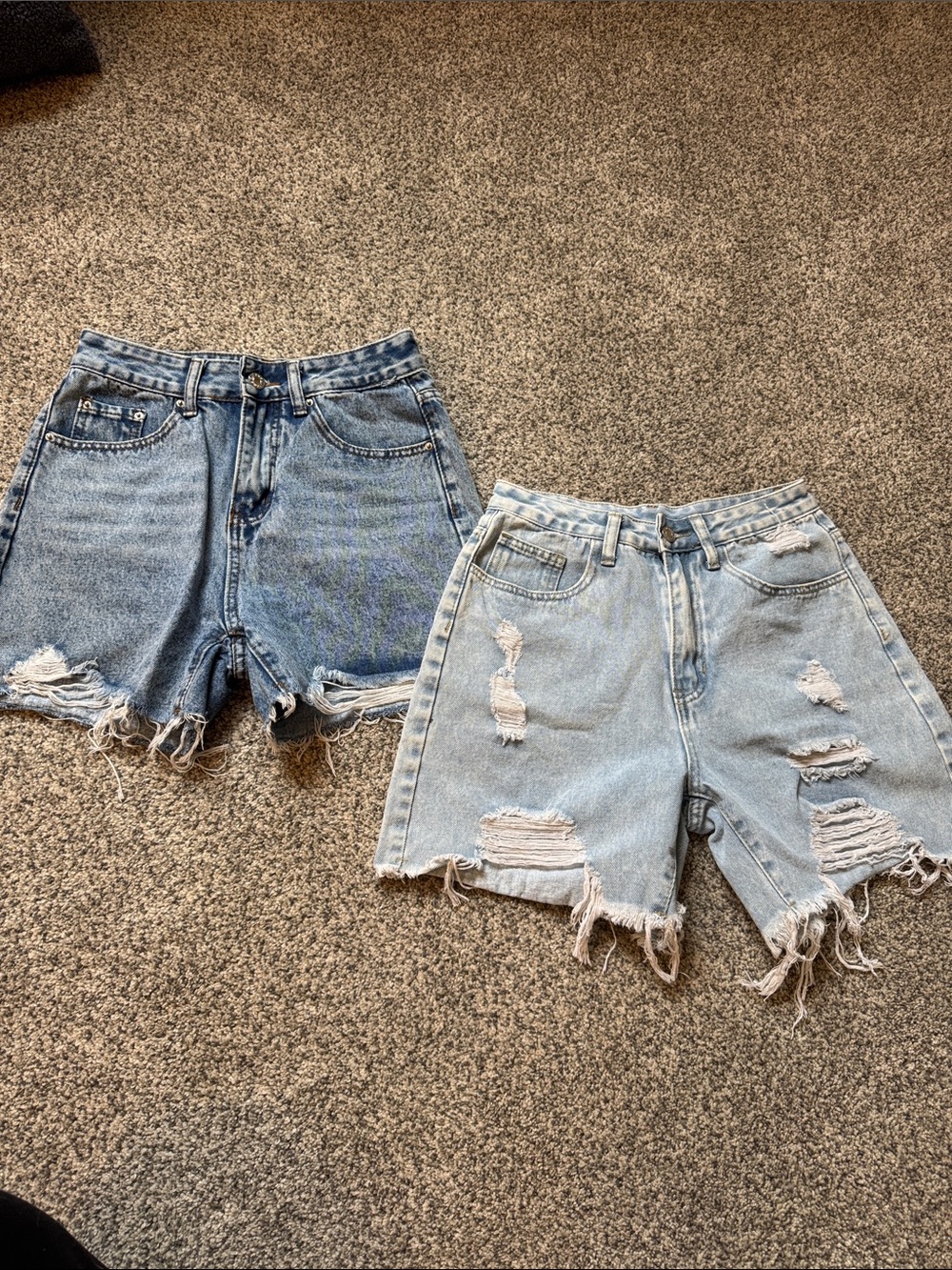 Frayed Distressed Light Blue Denim Shorts